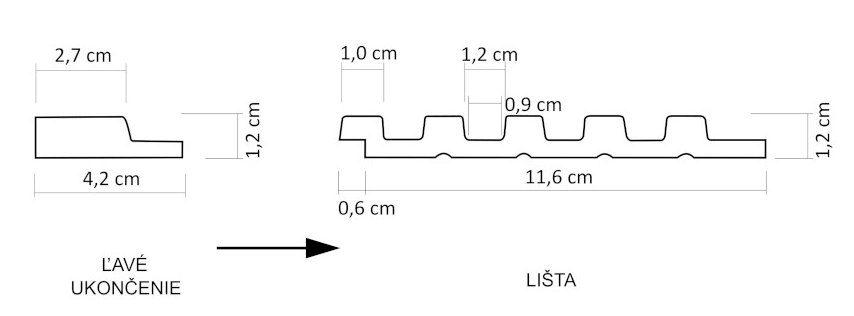 Ukončovacia lišta k obkladu stien Lamelio ASTI - ĽAVÁ